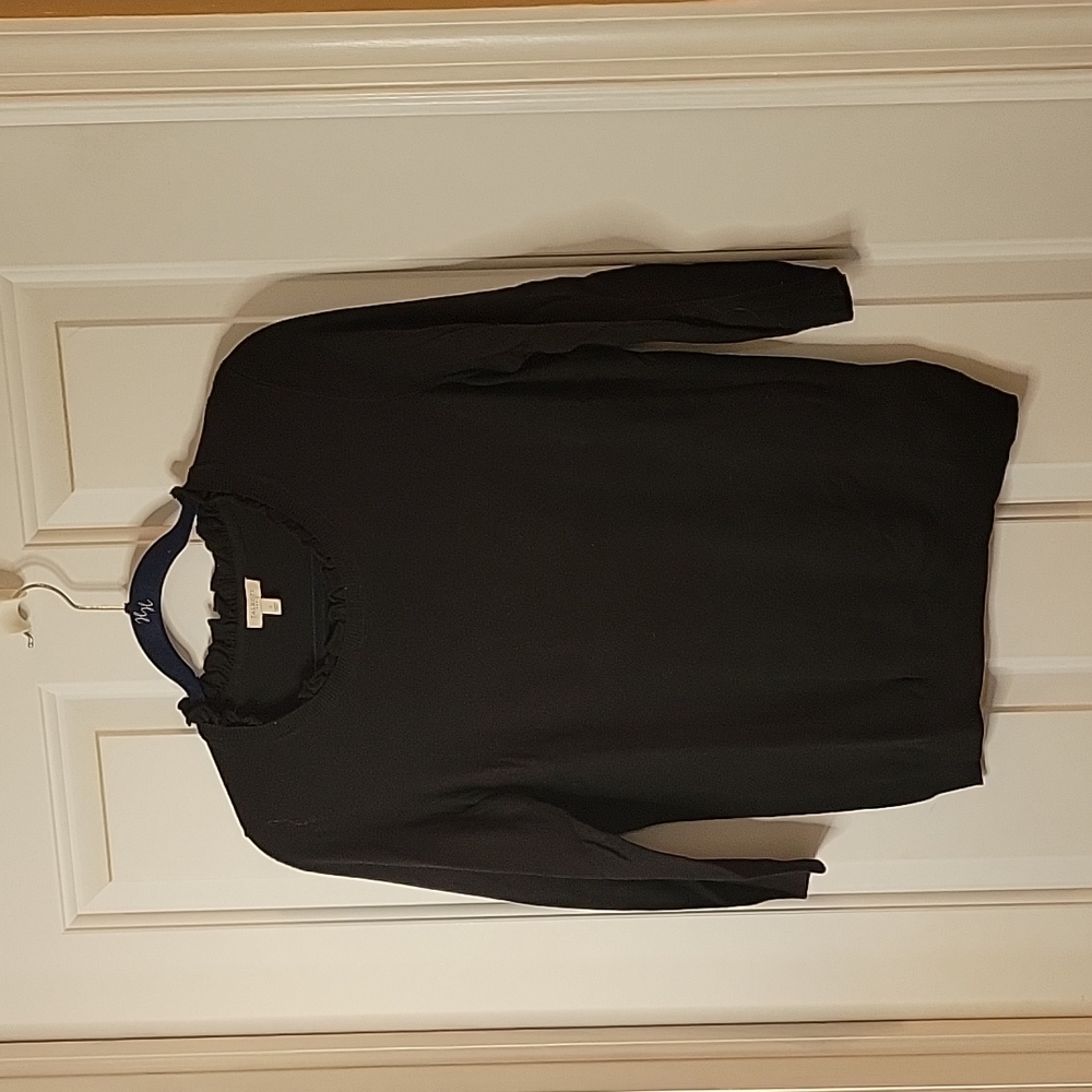 Talbots black ruffle neck 3/4 sleeve small